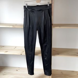 Black stretch faux leather pants